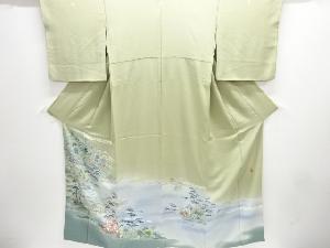 作家物　手描き友禅　寺塔風景模様三つ紋色留袖(比翼付き)